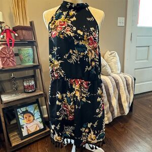 Shein Curve 3XL Floral Sleeveless Romper Black Plus Size